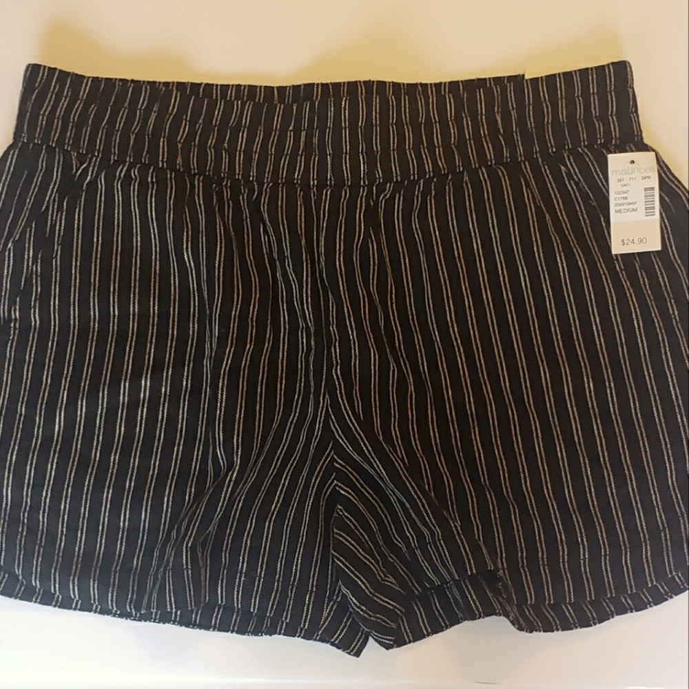NWT Maurices Striped Black 3.5" Linen Shorts Size M
